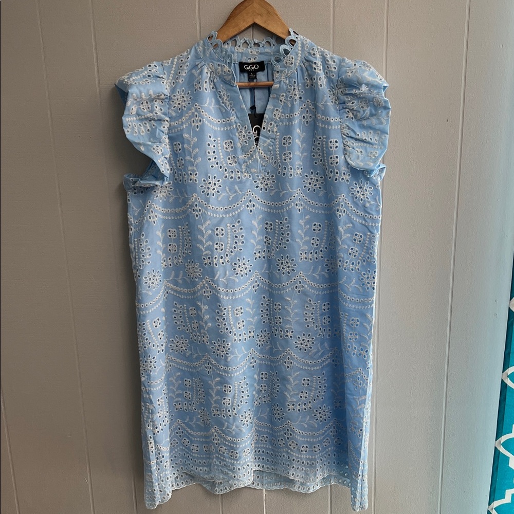 NWT Gigio Eyelet Dress Large Blue & White
